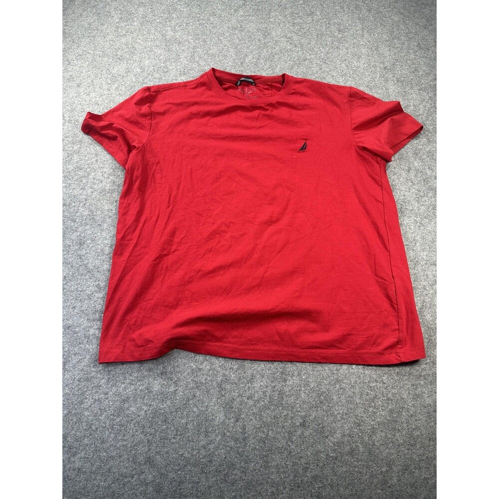 Nautica Shirt Mens XL Red Performance Tee Stretch Tagless Logo Crew Neck